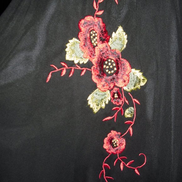 Lapis,black cocktail,party,pure 100% silk,cowl neck,red embroidery,floral,Unique - Picture 9 of 9